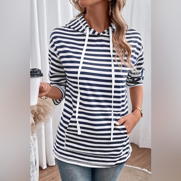 Chill Charm White and Black Striped Hoodie - Picture 1 of 5